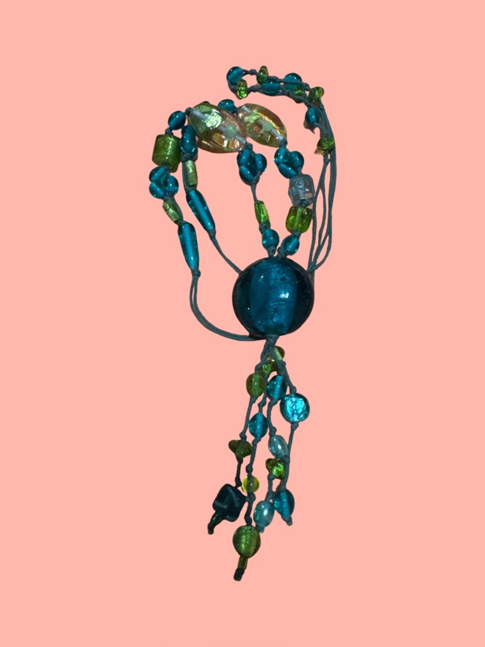 Blue and Lime Beaded Adjustable Necklace